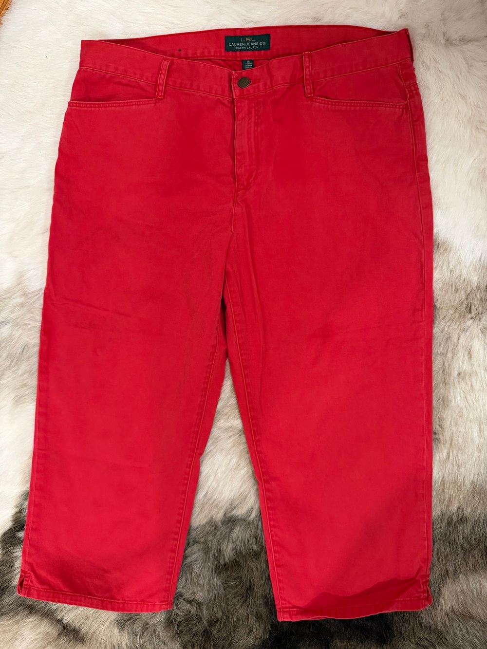Ralph Lauren Jeans Co. LRL Red 100% Cotton Capri Cropped Pants size 14 Large